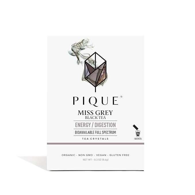 Pique Organic Miss Grey Tea Crystals - Caffeinated Earl Grey Black Tea with Bergamot for Energy, Prebiotic Polyphenols Support Healthy Metabolism, Immunity - 14 Single Serve Sticks (Pack of 1)