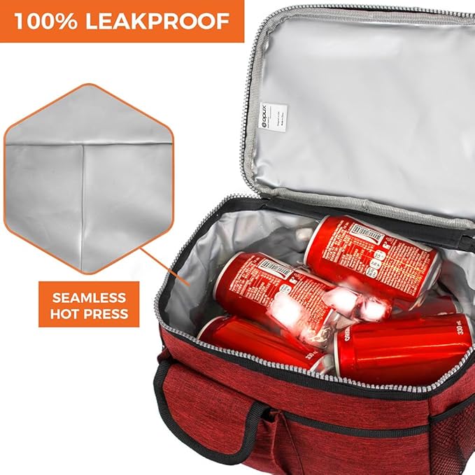 opux Insulated Lunch Box for Men Women Kids, Leakproof Reusable Lunch Bag Cooler for Work School Office, Soft Thermal Lunchbox Tote with Shoulder Strap for Boys Girls Adults, Heather Red, 14 Can/8L