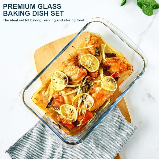 8-Piece Glass Baking Dish Set with Plastic lids,Rectangular Glass Bakeware Set with Lids, Baking Pans for Lasagna, Leftovers, Cooking, Kitchen, Freezer-to-Oven and Dishwasher, Blue