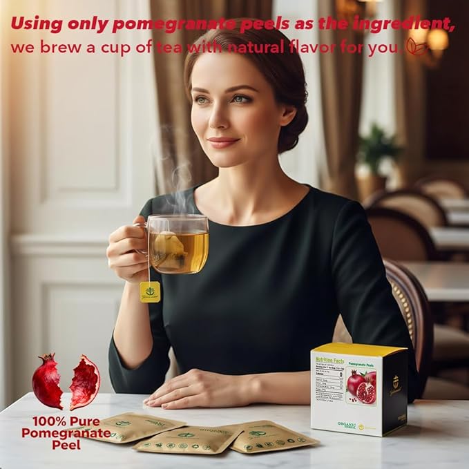 Soilmount - Pomegranate Peel Tea - Pure Herbal Tea - Natural, Organic, Non-GMO, Clean Ingredients, Caffeine Free (18 Tea Bags, Box 1)