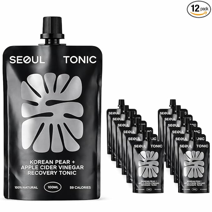 Seoul Tonic Patented "Post Party" Korean Pear and Apple Cider Vinegar Natural Tonic with Ginseng Patented Formula for Easier Morning with Potassium DHM 100ML Pack of 12