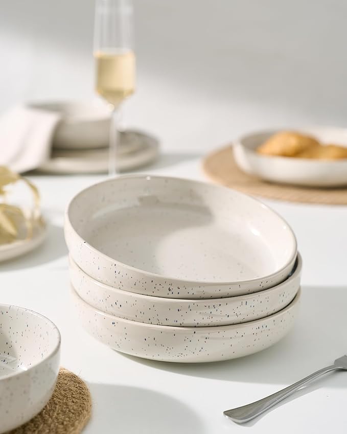 famiware Milkyway 33 oz Bowl Set, Pasta Bowls Set of 6, Salad Bowls, Double Reactive Glaze, Sturdy & Stackable, Ideal for Housewarming, Festivals, Creamy White with Speckles