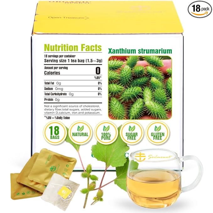 Soilmount - Cocklebur Tea - |Xanthium Strumarium|苍耳|Canger| - Pure Herbal Tea - Natural, Organic, Non-GMO, Clean Ingredients, Caffeine Free (18 Tea Bags, Box 1)