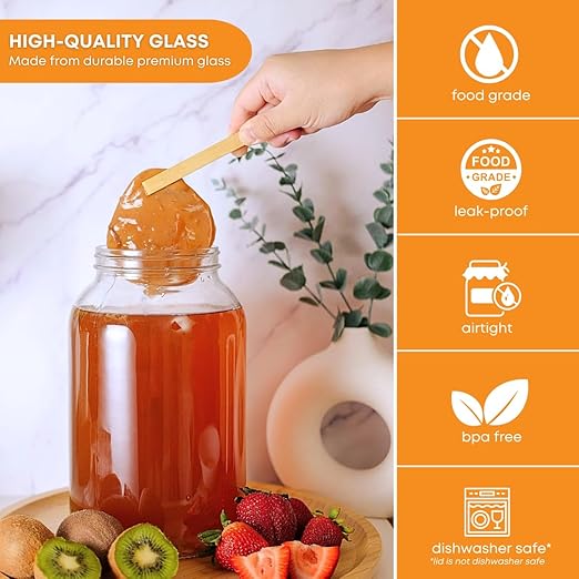 FastRack 1 Gallon Mason Jar with White Airtight Lid | Regular Glass Canisters with Airtight Lids | Large Mouth Glass Jar for Food Storage, Canning, Fermentation, Pickling