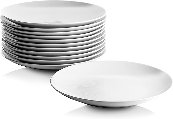 10 Strawberry Street 10.5" Catering Coupe 12pc Dinner Plate and 7.5" 12pc Salad/Dessert Plate Set, White