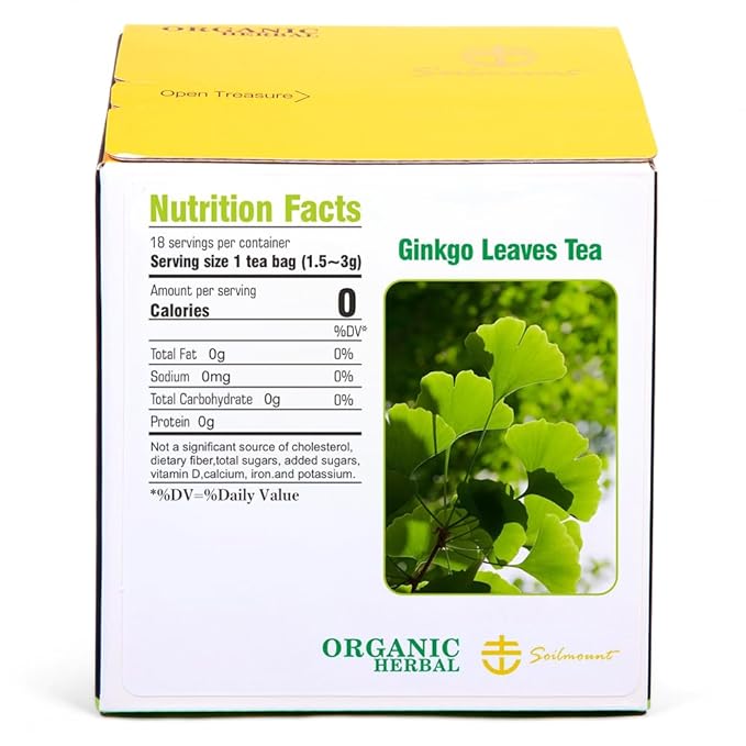 Soilmount - Ginkgo Leaf Tea |Ginkgo Biloba|Yin xin ye cha|Herbal Tea - 18 Tea Bags per Box, Naturally Refreshing, Ideal for Daily Enjoyment
