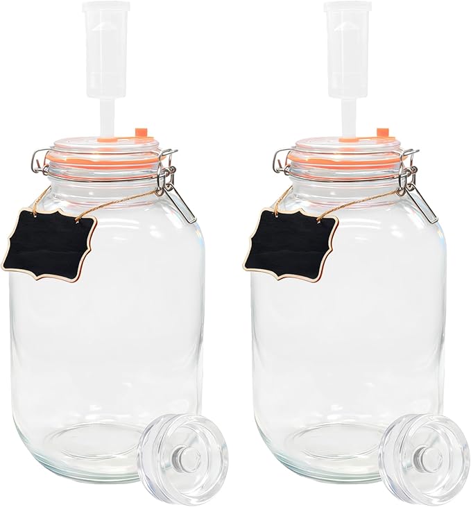 2 Pack Fermentation Jars with Weights & Airlocks, 1 Gallon Wide Mouth Kimchi Containers Pickle Jar Fermenting Jar Kit for Kombucha, Sauerkraut, Kimchi and Pickles