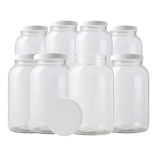 FastRack 1 Gallon Glass Jar with White Plastic Lid (8-Pack) | Wide Mouth Fermentation & Storage Jars | Food-Grade Glass for Kombucha, Pickling, Dry Goods & Bulk Food Storage