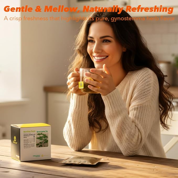 Soilmount Wild Organic Gynostemma Tea Bags (18 Tea Bags/Box) - Caffeine-Free Herbal Drink, Antioxidant, Relaxing & Energizing, Daily Wellness Tea, Refreshing & Healthy Gynostemma Tea