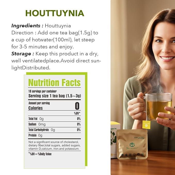 Soilmount - Houttuynia Cordata Tea - |Dokudami|Yuxingcao|鱼腥草|어성초| - Pure Herbal Tea - Natural, Organic, Non-GMO, Clean Ingredients, Caffeine Free (18 Tea Bags, Box 1)