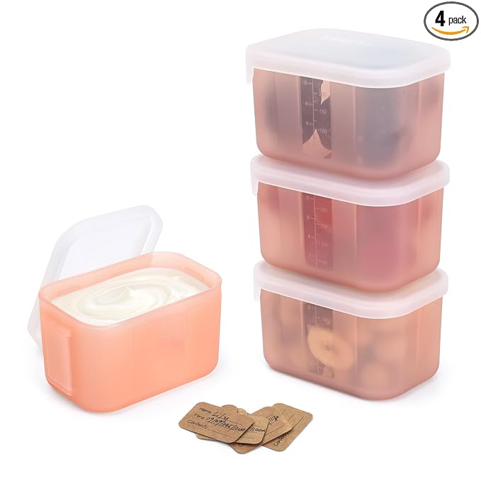 haakaa Mini Meal Silicone Storage Containers,8 oz Silicone Baby Food Containers with Airtight Lids,Reusable Baby Food Jars for Purees, Fruits & Snacks-Microwave & Dishwasher Safe,4 Pack,Blush