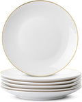 BTaT- White Dessert Plates with Gold Rim, Set of 6, 8" Round, Porcelain, Elegant Style, Dinner Plates
