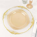 Efavormart 10 Pack | 10" Translucent Gold Baroque Dinner Plates, Leaf Embossed Metallic Rim Shatterproof Serving Plates for High-Fashion Galas