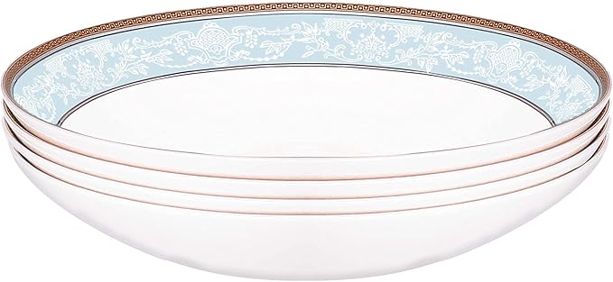 Salad Bowls Set of 4 Fine Bone China 8.5" Pasta Plates Classic Relief Pattern Gilt Edged High Grade Deep Bowl Fruit Plates Soup Plate Sets For 4 People