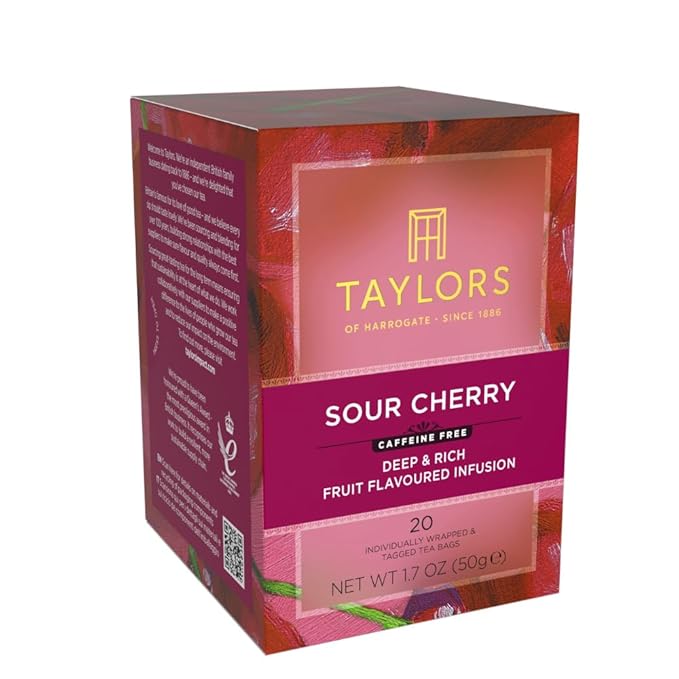 Taylors of Harrogate Sour Cherry, Herbal Tea, Individually Wrapped Bags, 20 Count (Pack of 6), Deep, Complex and Rich, Caffeine-Free, Enjoy Hot or Iced, 120 Teabags Total