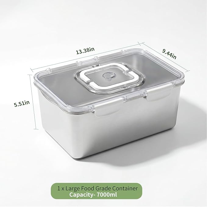 Extra Large 304 Stainless Steel Food Storage Containers with Airtight Lids – 7L/240oz Meal Prep Container for Roasting Turkey,Bread, Fruits – Oven Safe, BPA‑Free, Dishwasher Safe