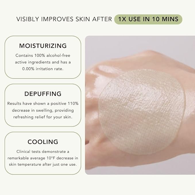 TRICO Green Tea Multi-Tasking Cooling Pad, 3-1 Korean Toner Pads with Depuffing, Cooling & Moisturizing Effects for All Skin Types - Green Tea Water from Jeju Island, Lemon & Honey Extract - 90 Pads