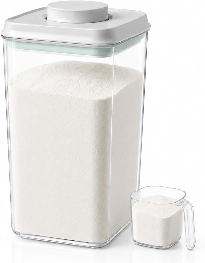 POP Airtight Flour-Rice Food-Storage Container - 4L/4.2Qt Jar with Lid and 3.3Oz Scoop | BPA-Free | Can Hold 5lb of Flour or 5lb of Rice | Stackable and Durable