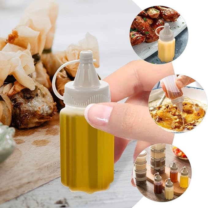 4Pcs White Plastic Squeeze Condiment Bottles,Ketchup Honey Bottle,Salad Dressing Container for Lunch, BBQ, Mini Sauce Jam Squeeze Bottle, Camping Condiment Squeeze Bottles Dinnerware and Serveware