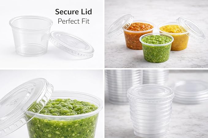 4U'LIFE 1 oz Clear Plastic Souffle Cup/BPA Free Portion Cup With Lids-100 Sets
