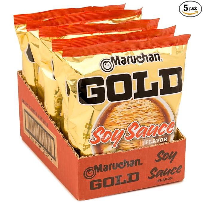 Maruchan Gold Ramen Noodle Soup, Soy Sauce Flavor – Restaurant Quality Japanese-Style Instant Noodles, Quick & Easy Meal – 3.79 Oz. (5 Pack)