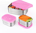 Tanjiae Small Stainless Steel Lunch Containers for Kids | Leak Proof BPA Free Snack Containers with Silicone Lids - Perfect Metal Snack Containers with Lids for School and Daycare (25oz+8oz*2)