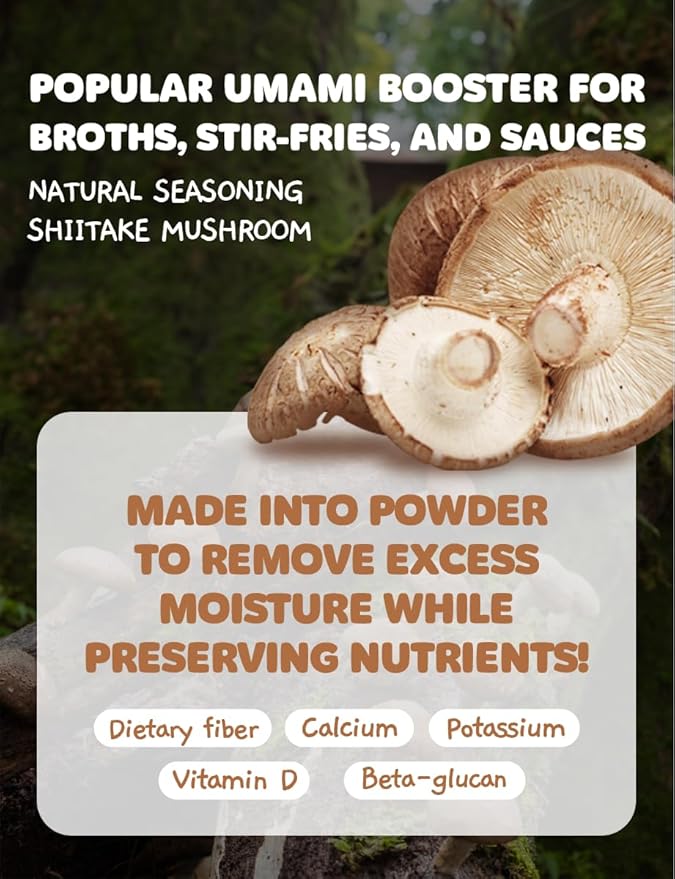 Premium Korean Shiitake Mushroom Powder 100g, 100% Pure, Natural Umami Seasoning, No Additives, Rich Flavor Booster for Soup, Broth, Stir-Fry