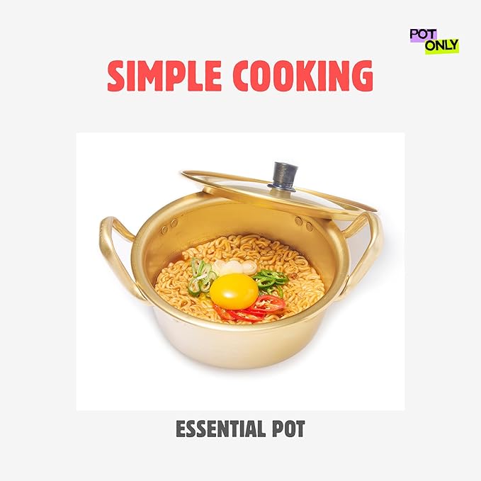 xenoz Korean Ramen Pot Aluminum Cooking Pot Lightweight Noodle Cooker with Lid for Ramen Soup Dorm Cooking Small Kitchen Made in Korea