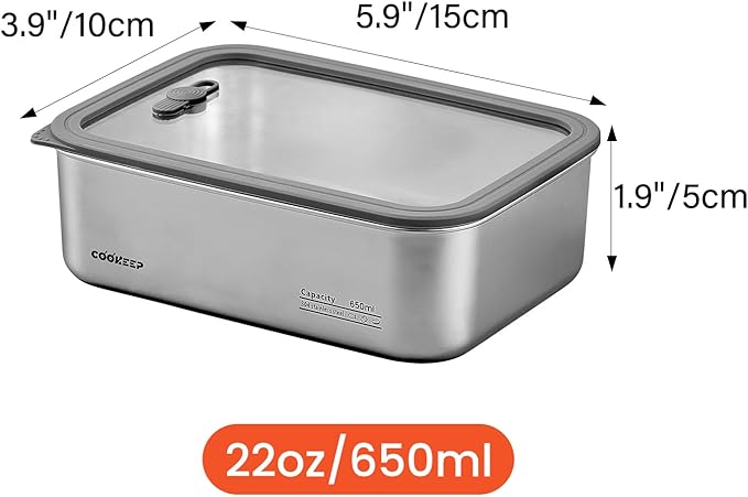 22oz/650ml Stainless Steel Food Containers,Stainless Steel Containers with Lids,Snack Containers,Lunch Box,Easy Clean,Airtight&Leakproof for Kitchen Storage,Dishwasher Safe,BPA-Free