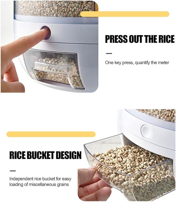 Enfudid Food Grain Storage Container Large Capacity 6-Grid Rice Dispenser, Rotatable Sealed Grain Food Storage Box Rice Bucket Dry Food Fruit Box Kitchen Storage Bucket for Home Kitchen