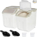 Rice Storage Container 50 lbs Large Household Flour Sugar Containers Airtight Grain Cereal Dispenser with Wheels, Locking Lid & Measuring Cup for Kitchen Pantry Organization, 2 Pack(Grey)
