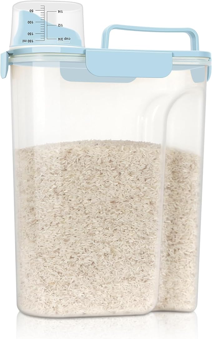 LEAWALK Airtight 10LBS Rice/Cereal/Dry Food Storage Container BPA Free, 5.28Qt Clear Plastic Kitchen and Pantry Organization Bin Suitable for Oats, Flour, Sugar, Pasta, Pet Food, etc (Sky blue)