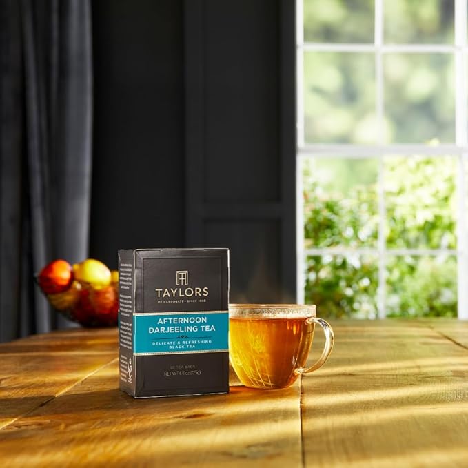 Taylors of Harrogate Afternoon Darjeeling, Black Tea, Pillow Bags 50 Count (Pack of 1), Delicate, Sweet & Floral, Caffeinated, Enjoy Hot or Iced, 50 Teabags