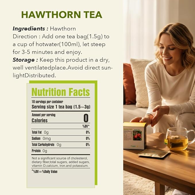 Soilmount - Hawthorn Berry Tea - |山楂|shan zha| - Pure Herbal Tea - Natural, Organic, Non-GMO, Clean Ingredients, Caffeine Free (18 Tea Bags, Box 1)