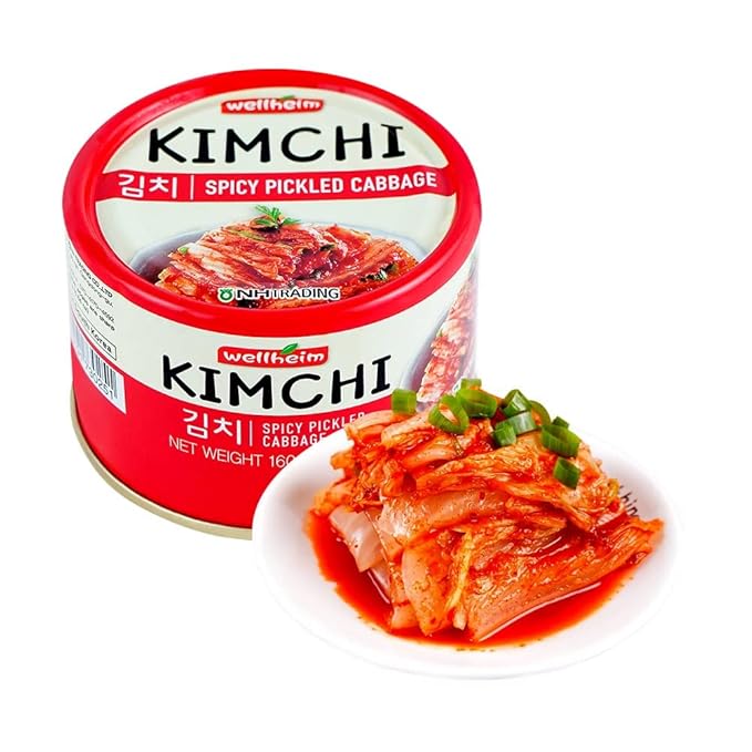 [NongHyup] Wellheim Canned Kimchi, Spicy Pickled Cabbage, Product of Korea, 농협 웰하임 김치, 100% 한국산 (160g/5.64 oz) (1 can)