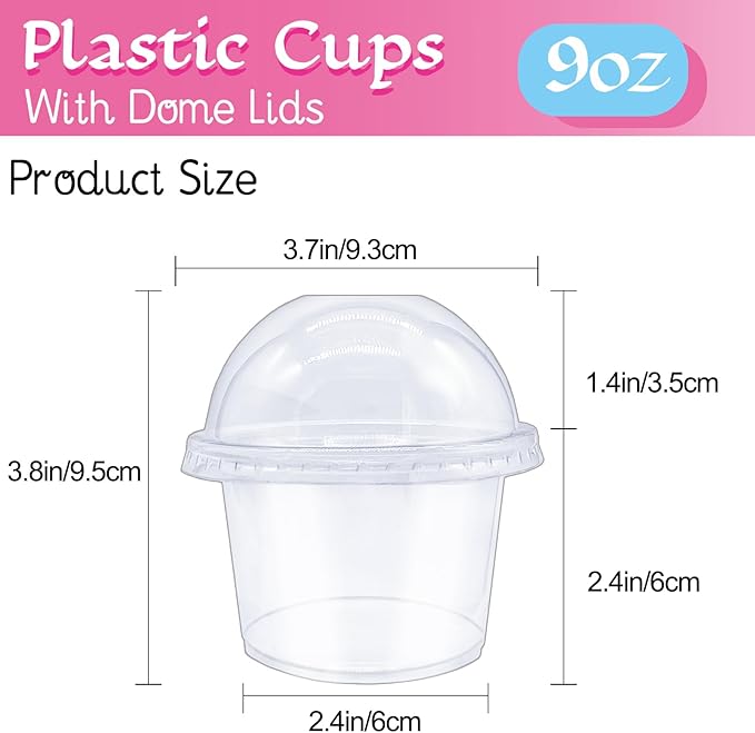 Alaeseje 100 Pack 8oz Disposable Clear Plastic Cups with Dome Lids(Hole in the Lid),PET Dessert Cups,Disposable Snack Bowls for Ice Cream,Cake,Fruit,Parfait, Pudding and Jello Shot