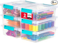IRIS USA 2 Qt. Craft Storage Bins with Lids, 6-Pack, |Made in USA|, Clip Box, Small Plastic Sensory Bin Tote Organizer Containers for Art Supplies, Paper, & Office, Stackable - Clear/Seafoam Blue