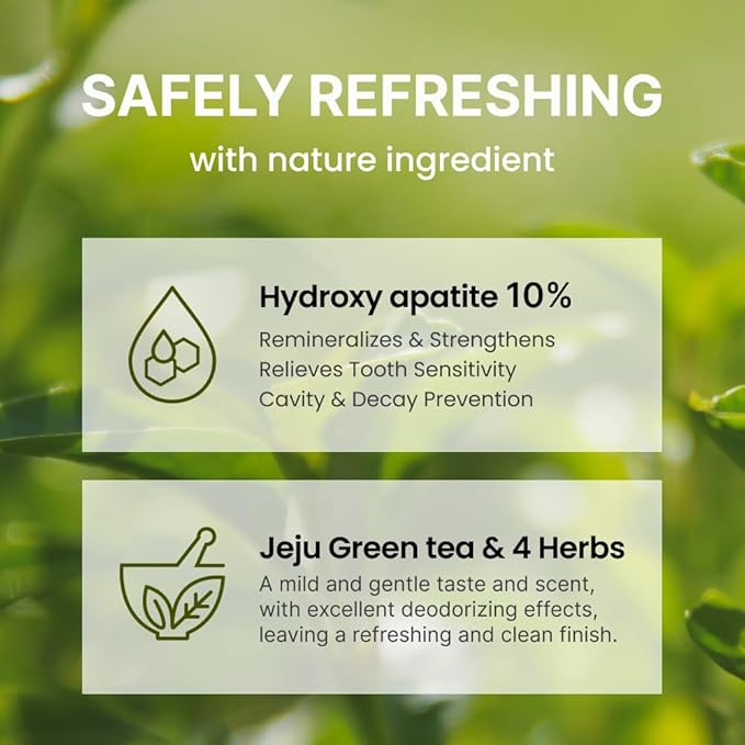 1950 Jeju Original Green Tea Toothpaste, Jeju Green Tea, Fluoride-Free Natural Formula with Hydroxyapatite, Sensitive Teeth, Gum Care, Brightening, Remineralizing, SLS-Free, Green Tea Taste (3.5 oz)