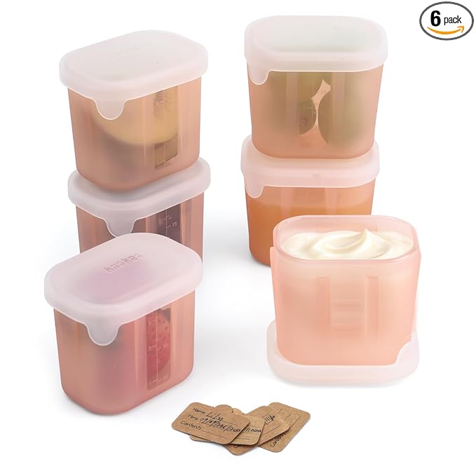 haakaa Mini Meal Silicone Storage Containers,3 oz Silicone Baby Food Containers with Airtight Lids,Reusable Baby Food Jars for Purees, Fruits & Snacks-Microwave & Dishwasher Safe,6 Pack,Blush