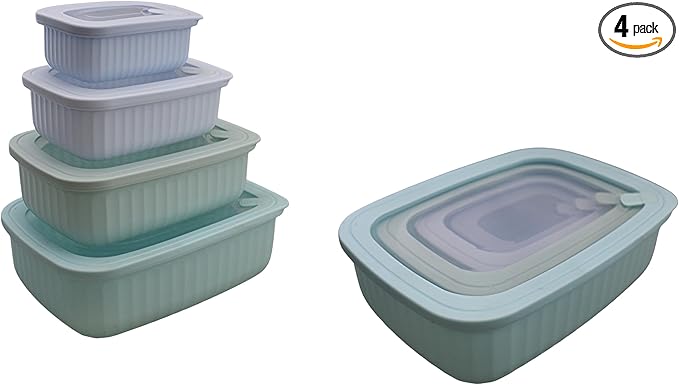 Set of 4 BPA Free Food Storage Containers with Vented Lids Assorted Sizes, Microwave & Freezer Safe, Leftovers, Meal Prep, Fridge Organization Dry Grains Storage (Multi)