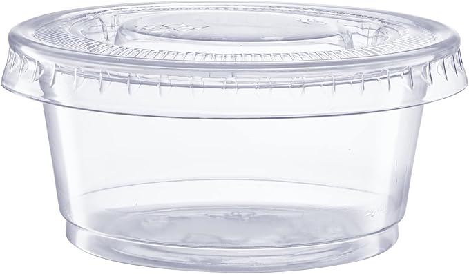 GUSTO 2 oz Jello Shot Cups with Lids [200 Count] Clear Plastic Portion Containers, Condiment Cups for Sauces, Dressings & Samples – Durable, Stackable, Leak-Resistant (Formerly Comfy Package)
