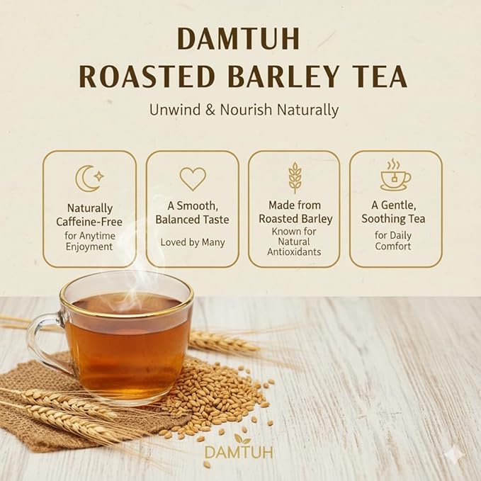 Damtuh Korean Barley Tea, Roasted Barley Tea Bags, Boricha Mugicha, Caffeine-Free, 50 Bags
