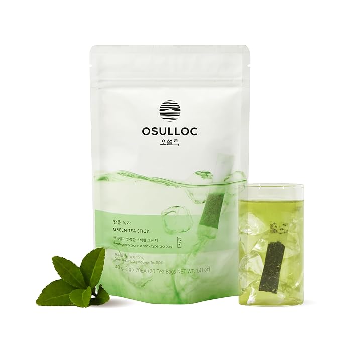 OSULLOC Cold Green Tea, Unsweetened Iced Tea Bags, Stick-Type in Pouch Package, Premium Organic Pure Tea from Jeju, 20 count, 1.41 oz, 40g