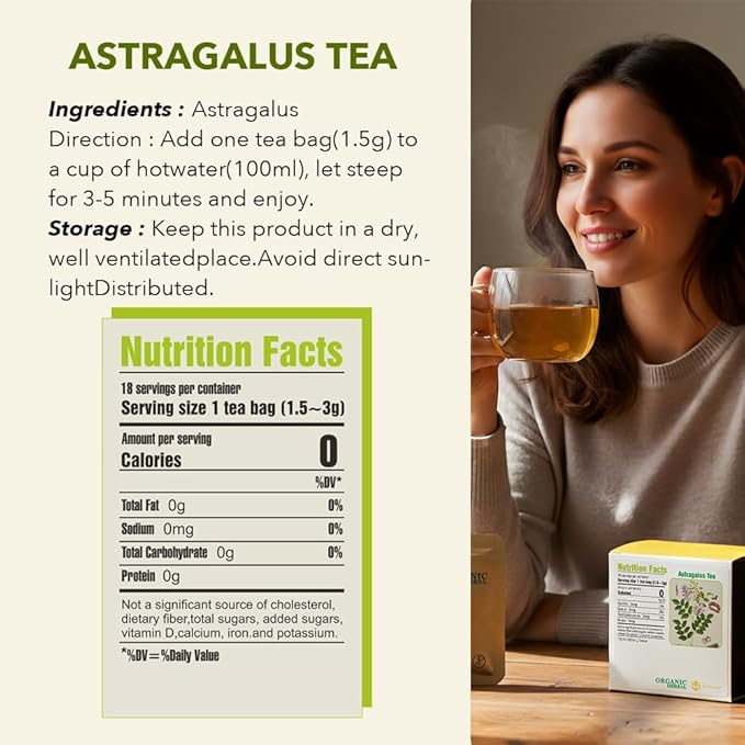 Soilmount - Astragalus Tea - |Astragali Radix|huang qi|黄芪| - Pure Herbal Tea - Natural, Organic, Non-GMO, Clean Ingredients, Caffeine Free (18 Tea Bags, Box 1)