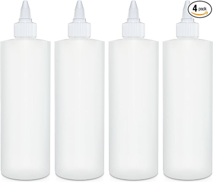 BRIGHTFROM Condiment Squeeze Bottles, 16 OZ Empty Squirt Bottle with Twist Top Cap, Leak Proof - Great for Ketchup, Mustard, Syrup, Sauces, Dressing, Oil, Arts and Crafts, BPA FREE Plastic - 4 PACK