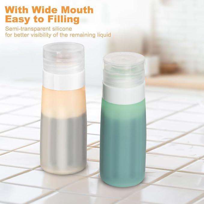 Seropy Condiment Squeeze Bottles for Sauces, Salad Dressing Container to Go, Small Silicone Squeeze Bottles, Condiment Containers Dispenser for Ketchup Hot Sauce, Orange/Green/Pink/Blue 3 Oz