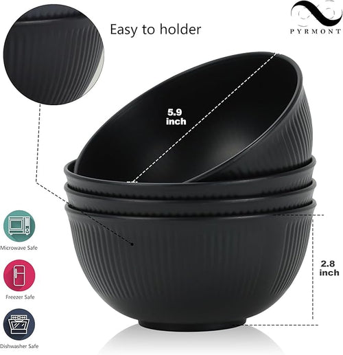 PYRMONT Unbreakable Cereal Bowl 26 OZ Alternative Plastic Bowls Reusable Wheat Straw Bowls Set of 8 Dishwasher & Microwave Safe Bowls for Kitchen,New Home Black Serving Bowls for Soup,Breakfast