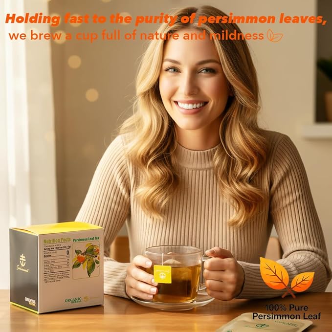 Soilmount - Persimmon Leaf Tea - Pure Herbal Tea - Natural, Organic, Non-GMO, Clean Ingredients, Caffeine Free (18 Tea Bags, Box 1)