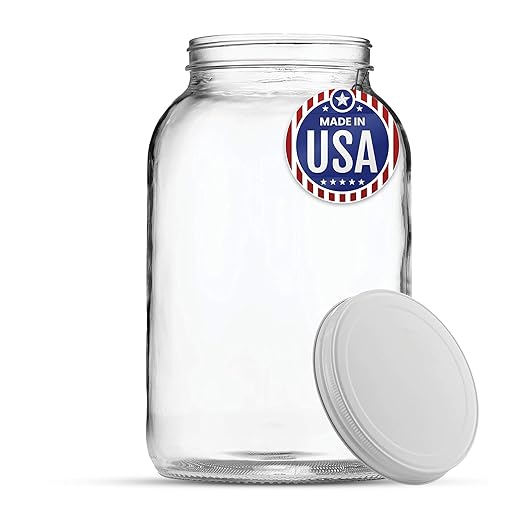 FastRack 1 Gallon Mason Jar with White Airtight Lid | Regular Glass Canisters with Airtight Lids | Large Mouth Glass Jar for Food Storage, Canning, Fermentation, Pickling