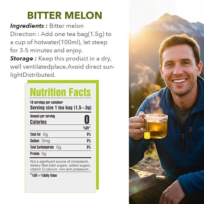 Soilmount - Bitter Melon Tea - |Ku Gua|苦瓜|여주| - Pure Herbal Tea - Natural, Organic, Non-GMO, Clean Ingredients, Caffeine Free (18 Tea Bags, Box 1)
